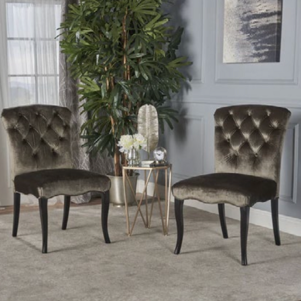 Curved Buttoned Back Dining Chair - Velvet