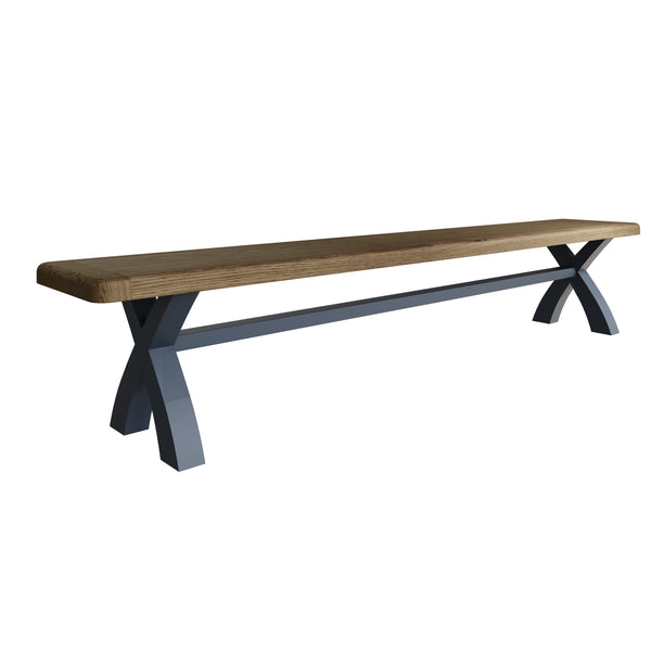 Norfolk Oak & Blue Painted Bench - 2.5m Cross Legged Dining Bench