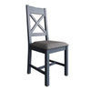 Norfolk Oak & Blue Painted Dining Chair - Cross Back with Grey Check Seat