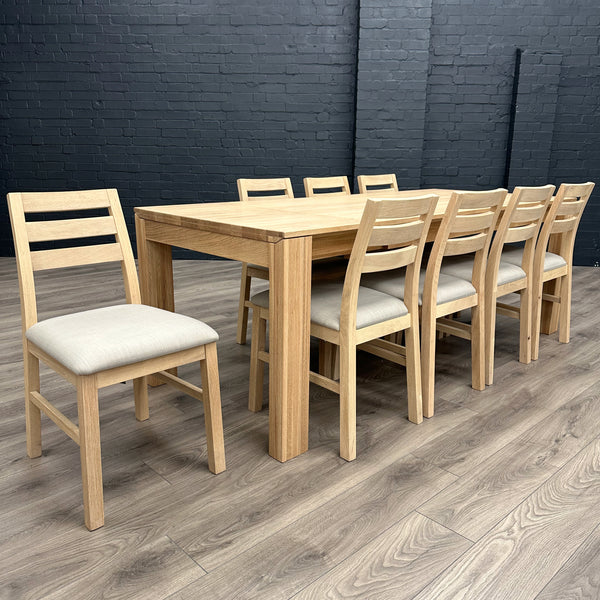 Oslo Premium Oak - XL Extending Dining Table, PLUS 8x Solid Oak Chairs