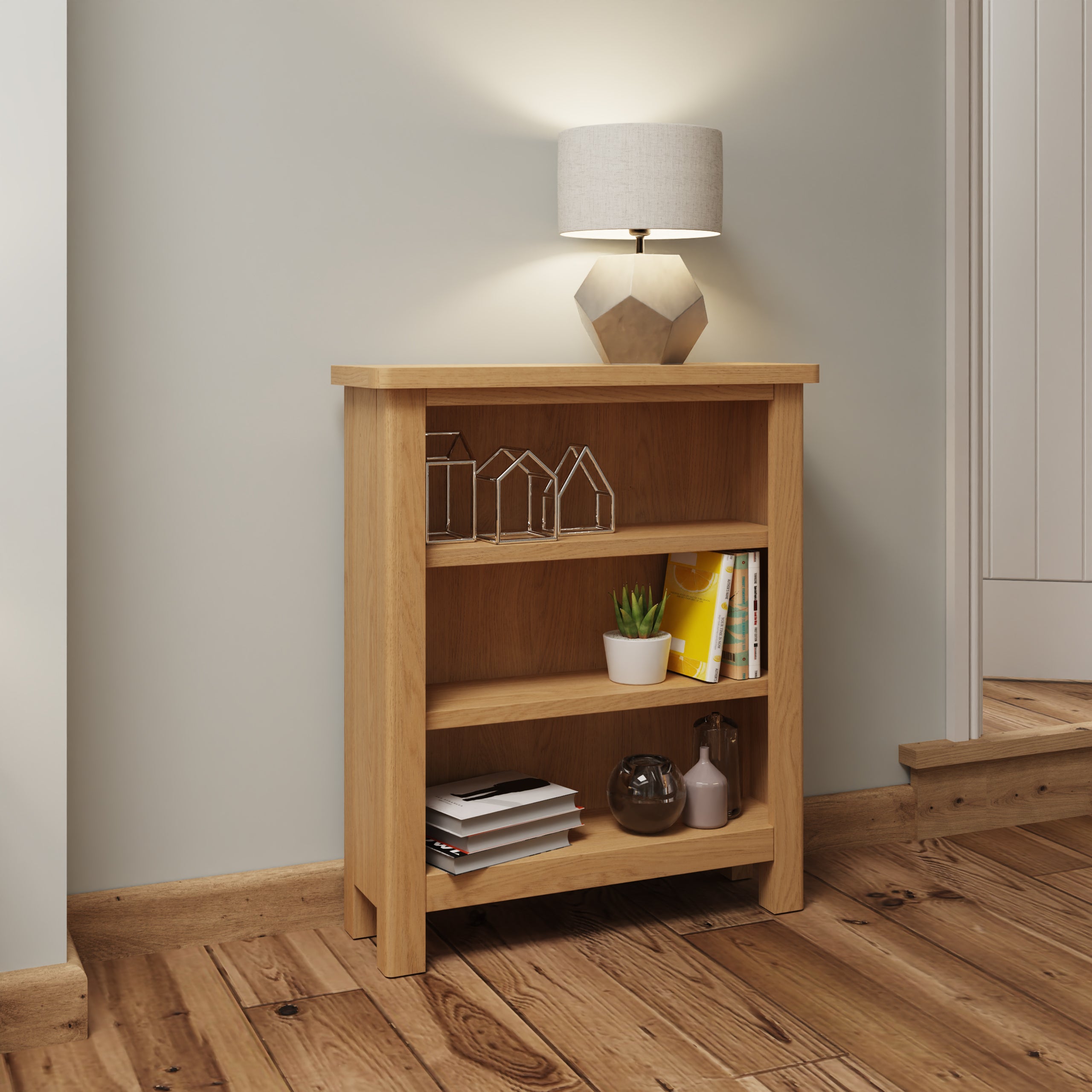 Small oak store shelving unit